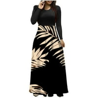 Ženska haljina - cvjetna tiskana s dugim rukavima s dugim haljinama plaža casual maxi sandress crni