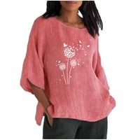 Ženske pamučne majice za prevelike majice kratki rukav pamuk posteljina Ležerne prilike Cvjetni ovratnikovni
