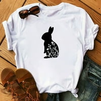 Jeashchat Uskršnja odjeća za žene zečice zečje jaje Ispis ženske modne tiskane okrugle vrat kratkih rukava majica bluza labavi vrhovi