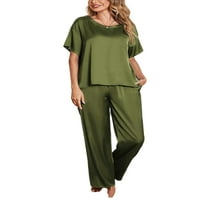 Seksi plesna žena spavaća odjeća solidna boja noćna rublja elastična struka Lounge Set Crew izrez za trenerke Summer Pijamas setovi vojske zelene 2xl