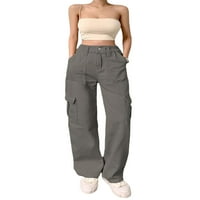 Ženske teretne pantalone sa džepovima Elastični visoki struk Srednja kopča Jeans Y2K Aestheitc Streetwear
