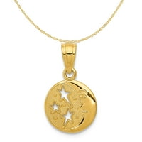 Carat u karatsu 14k žuti zlatni mjesec i zvijezde Privjesak šarm sa 10k žutom zlatnom laganom užad ogrlicu