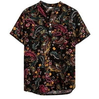 Corashan Muške majice, muški etnički kratki rukav, ležerna pamučna posteljina tiskana havajska majica bluza Muške majice za muškarce