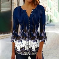 Žene ležerne sigurnosne majice, tipka za tiskane gumbe Osnovni ruširani korzet Tunic vrhovi plutane majice Bluze