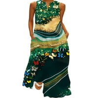 Hait ženske duge haljine V izrez Maxi haljine cvjetni print ljetni plažni suncobran ženski bez rukava