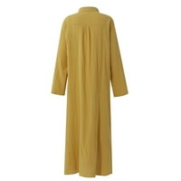 Haljine za ženske ležerne pamučne posteljine pune boje labave temperament duge majice Dress Gold M