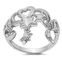 Mjesečeve srce vešanjem lančanog lančanog lančana prsten Sterling srebrna pojas nakit ženski muški unise