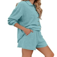 Nizieer za žene Loaseble Pajamas setovi dame ravna noga za spavanje odjeće LEAL kućna odjeća sa džepovima Baggy Loungewear svijetlo plava s