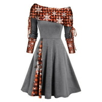 Ljetne haljine za žene za patchwork za ispis dugih rukava jedno rame OFF midi fit i flare Y2K Trendi
