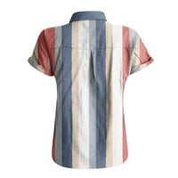 Bazyrey Womens Ljetni vrhovi prugasta ispisana bluza ženka V izrez casual pamučna traka s kratkim rukavima na majici s više boja l