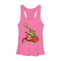 Giraffe na moped ženskoj ružičastim grafičkim racerback trkačkim cisterom, dizajn od strane ljudi s