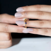 Prirodni plavi safirni prsten za žene za žene - Split prsten za osovinu, 14k žuto zlato, US 5,50