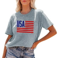 B91XZ Womens Ljetne košulje Ženska nezavisnost Dan Ispiši majicu kratkih rukava USA zastava na vrhu