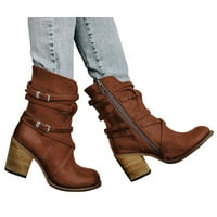 Hupta čizme za žene zimske modne kvadratne pete vintage okrugli nožni zip up Combat Boots Cipele