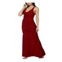 Odjeća ženska crvena rastezanje Glitter Ruched bez rukava V izrez Maxi Formalni sirena haljina juniora