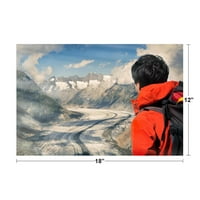 Lone Climber Gledaj nad Aletsch Glacier Photo Fotografija Cool Wall Decor Art Print Poster 18x12