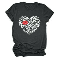 Zkozptok Ženske vrhove Love Ispis bluza Crewneck Majica Modni slova Štampanje kratkih rukava, tamno siva, s