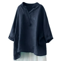 Nedeljne ponude za žene i posteljine dugih rukava tuničke majice Henly V majice na vrhu Bluza ljetnih
