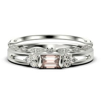 Klasični minimalistički 1. karat baguette morgatit i dijamantski morska zaručnički prsten, Split shonk vjenčani prsten u 10K čvrstog ruža zlata, obećajući prsten, obljetni prsten, set za gnevljenje