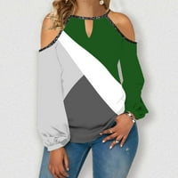 Ženska modna ležerna temperamenta okrugli vrat bez ramena Nepravilna majica dugih rukava Top Green M