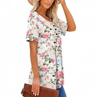 Leylayray ženska bluza Ženska modna casual ljetna kratka rukava cvjetni print V izrez majica Top bijeli