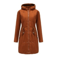 GUZOM WOMENS zimski kaput - dugi dugi rukav s kapuljačom, tople zimske jakne narančaste