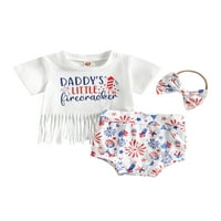 Binweede Baby Girl 4. jula Tassel kratkih rukava + crtani kratke hlače + set za glavu