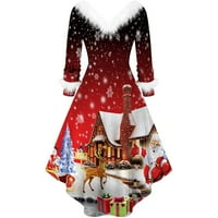 Guvpev ženski vintage božićni ljuljački maturalni koktel haljina ovratnik draped Fishtail V izrez -
