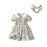 TODDLER Ljetne haljine za djevojke Dječje dječje proljeće Ljeto Print cvjetni kratki rukovi Trake za glavu Princess haljina odjeća 2- godine
