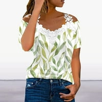 Ženski bluze grafički s V-izrezom otisci casual žena kratki rukav modni ljetni vrhovi zeleni m