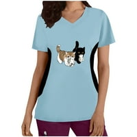 Olyvenn Ženska Trendy Tunic Radna uniforma ponude Žene Modni ljetni kratki rukav Tees Cute Cat Print