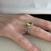 Sterling srebrni filigranski umjetnički citrinski ženski koktel prsten