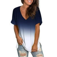 DTIDTPE Bluze za žene, ženska modna štampa ležerna gradijent V-izrez kratki rukav labav majica vrhovi ženskih vrhova mornaričke plave boje