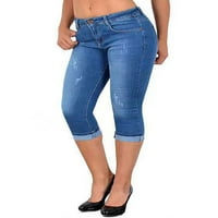Dame traper pantalone patentni zatvarač Capris Solid Color Capri traperice Ženske modne pantalone za odmor crna 2xl