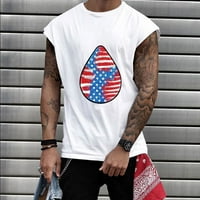 Muški američki dan nezavisnosti Vintage majica Print Pulover Sport Tenk Vest Crewneck bez rukava bijeli