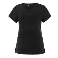 Gyouwnll T majice za žene Ženski kratki rukav V-izrez za njegu Džepne radnike Tops plavi XL
