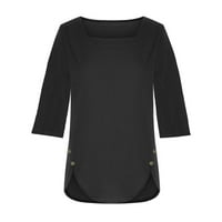Ženske dugih rukava modne žene čvrsta majica Srednja rukava rukava bluza okrugli vrat casual vrhovi posebne ponude crne 4