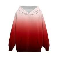 Slatka odjeća za teen djevojke stabilna odjeća Ženska modna dugi rukava Labavi okrugli vrat Fleece Floral Print s kapuljačom Top TOP crveni XL