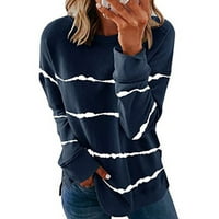 Popust Žene Fall Modni vrhovi Dressy Case Crewneck Dukserice Striped dugih rukava Labav pulover Prevelike