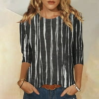 Ženska modna casual Three Quarter rukava Print okrugli vrat TOP bluza Black XL