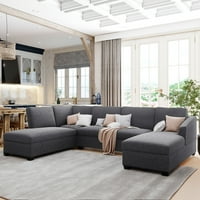 Churanty 117 u obliku moderan sekcijski kauč set posteljina u velikom veličinu modularni presjek sa ležaljkama za dnevni boravak, sivu