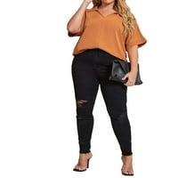 Ženske plus bluze Elegantna čvrsta zagrebna bluza izgorela narančasta 0xl