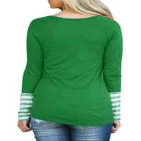 Luxplum žene Xmas vrhove dugih rukava krasta posada Crta Božićna majica, pulover za odmor majica zelena s