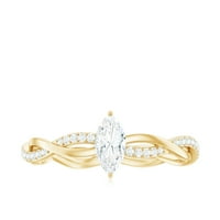 Marquise Cut Moissine Solitaire zaručni prsten, pleteni prsten za žene, 14k žuto zlato, SAD 13,00