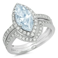 2. CT Marquise Cut Prirodni švicarski plavi Topaz 18k Bijelo zlato Graviranje halo vjenčanog godišnjica Angažovane prsten za prsten veličine 5,75