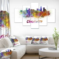 Dizajn Art Charlotte Skyline Cityscape Painting Ispis na zamotano platno