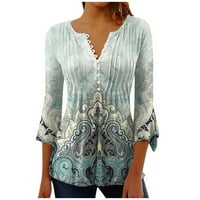 Žene Paisley majice Fall Tops Henley izrez za rupu s rukavima Comfy soft pulover svijetlo plavi xxxl