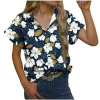 Zunfeo Ženske košulje - kratki rukav pulover T košulje Casual Loose vrhovi ispisani v izrez Flash Pick Bluza na prodaju Navy XXL
