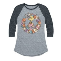 Kikiriki - Floralni mirovni znak - Woodstock - Ženska grafička majica Raglan