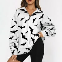 Žene Halloween dukseve Polovina Zip Dukseri s dugim rukavima Spiderweb Print Hoodie Drop Na ramena Ležerne prilike Teen Girls Overselizirani Jesen Y2K pulover bijeli xxxl